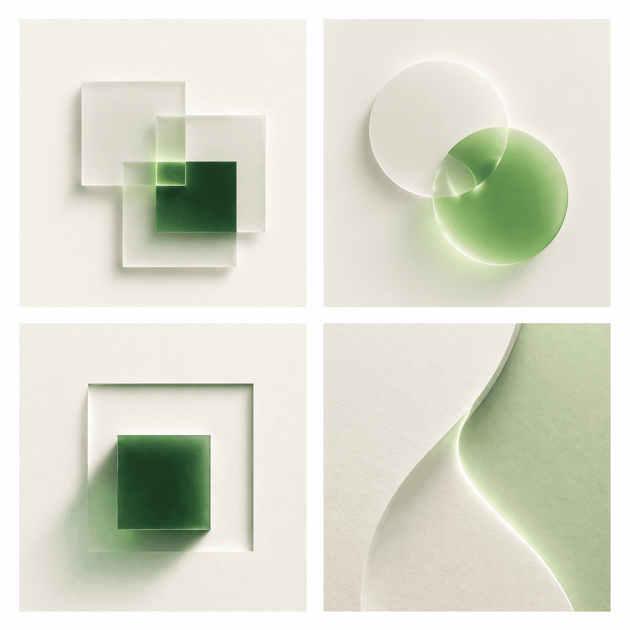 Abstract green composition with decentralized panels